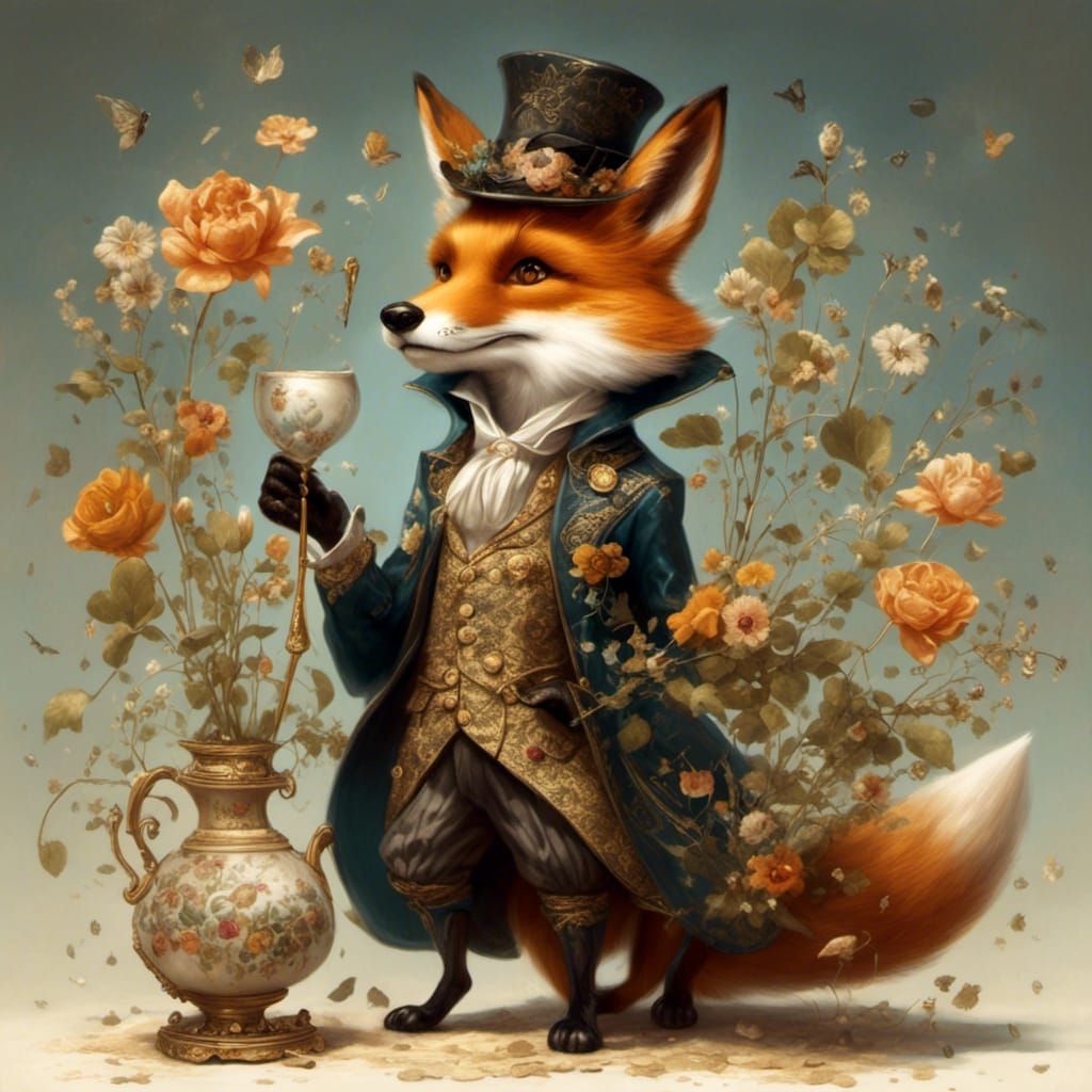 Elegant Fox in Palace, Gainsborough Style
