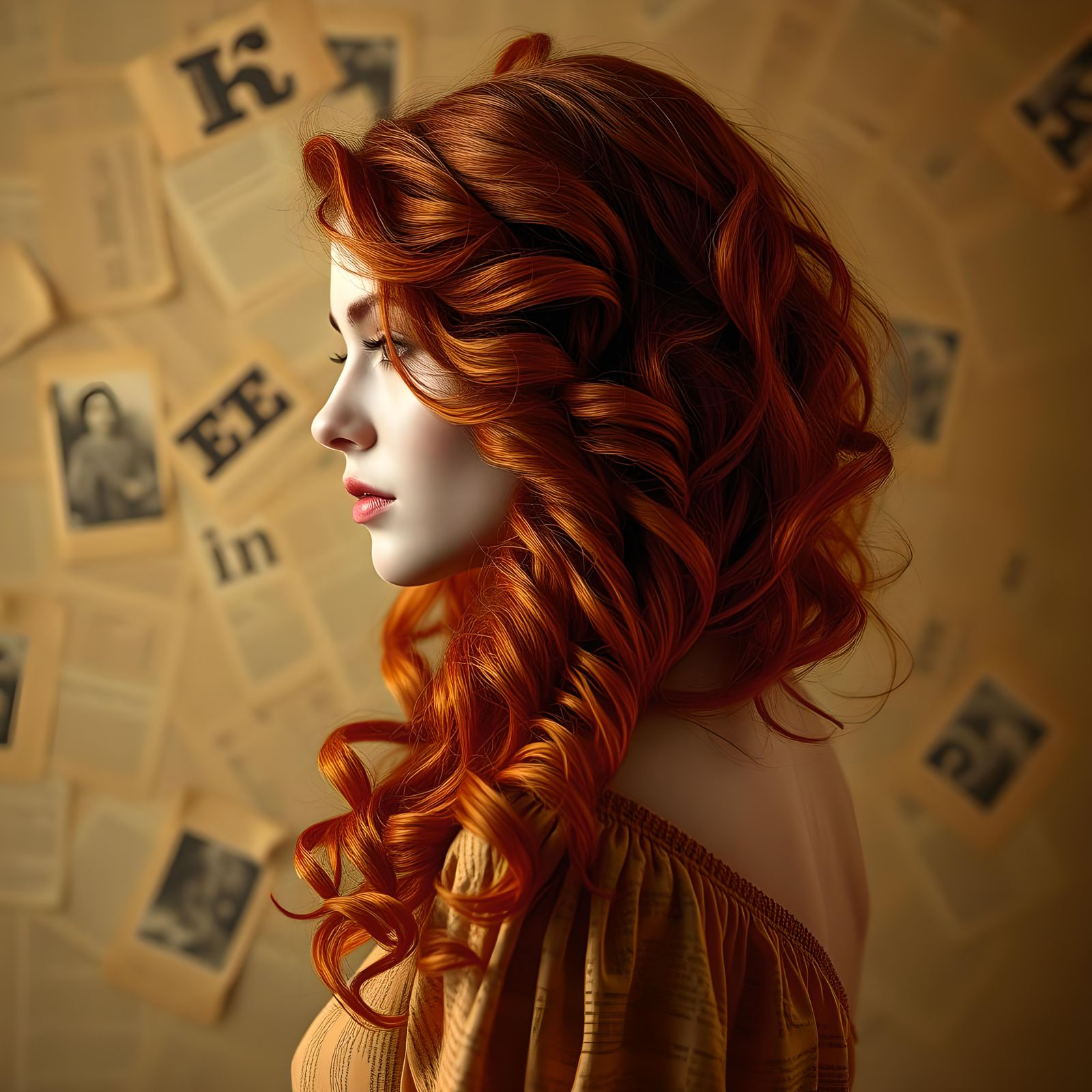 Redhead Portrait with Newspaper Background