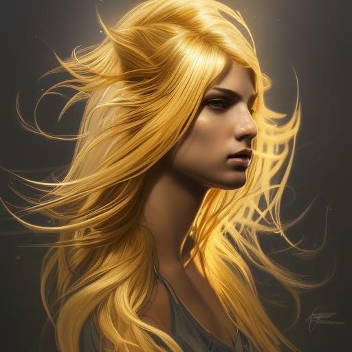 Golden Horse Portrait with Flowing Hair