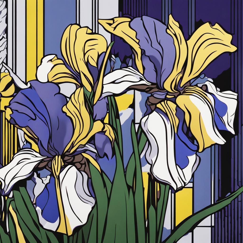 Irises as Pop Art Inspired by Roy Lichtenstein