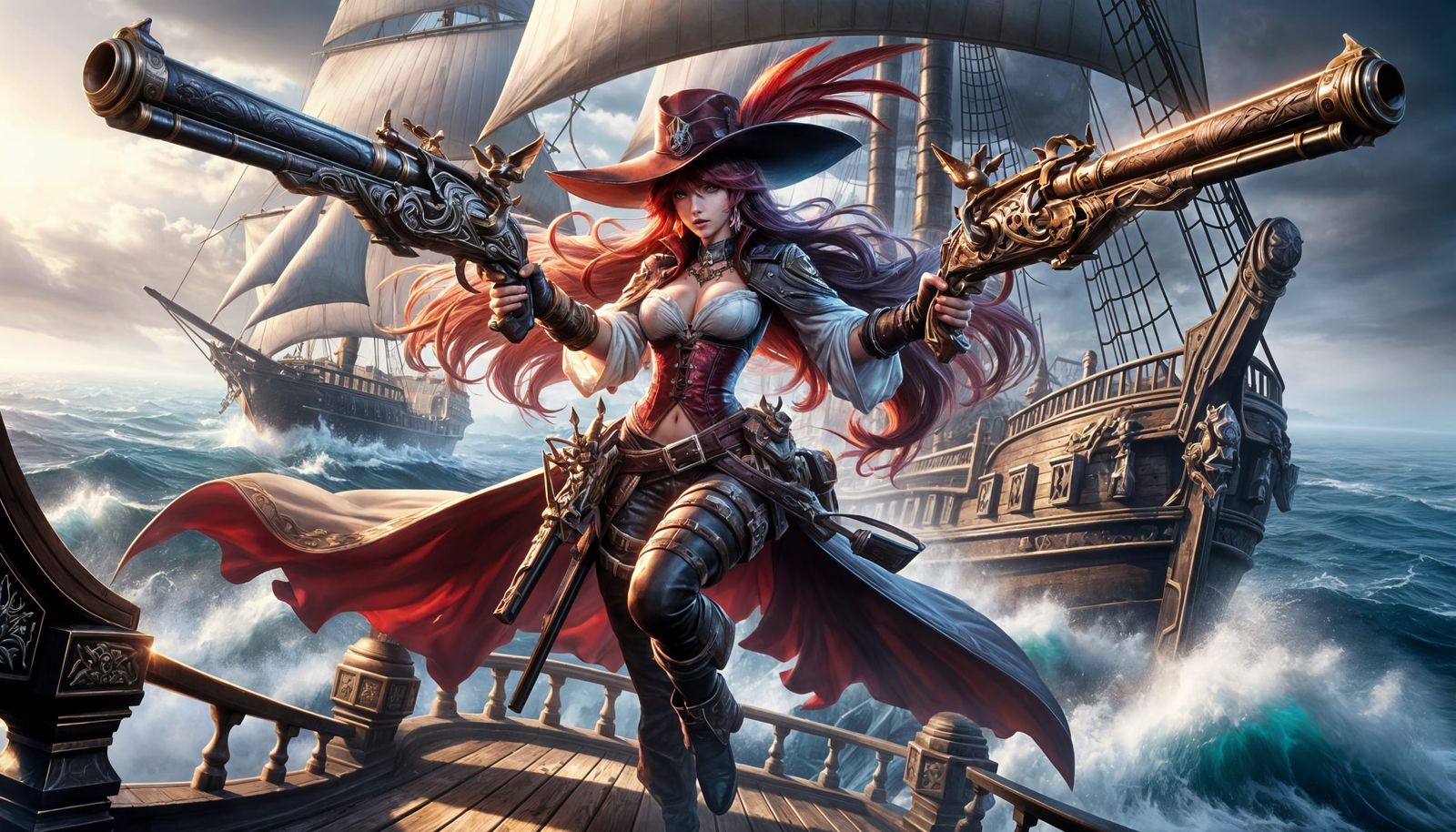 Epic Sea Battle with Heroic Pirate Woman