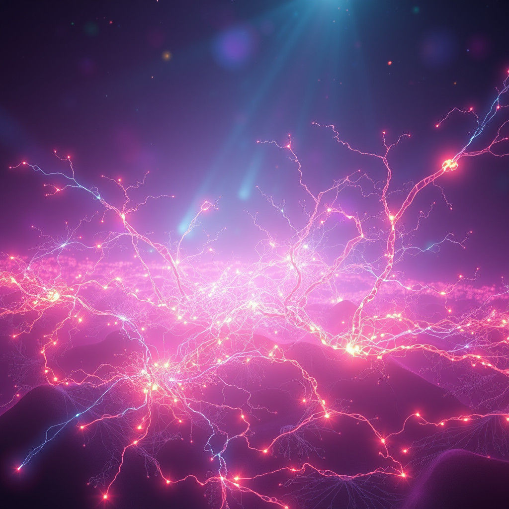 Bioluminescent Neural Network in Dreamlike Landscape