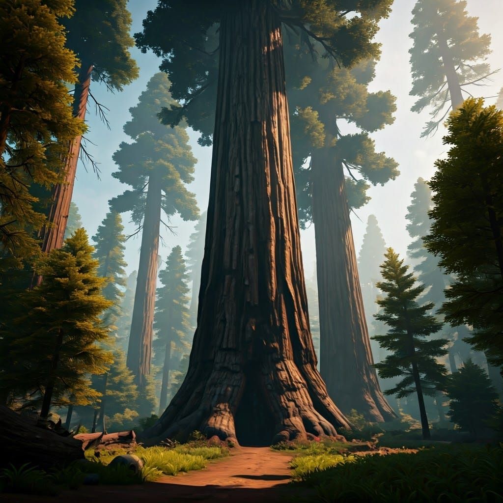 Giant Redwood Trees in Mystical Realism