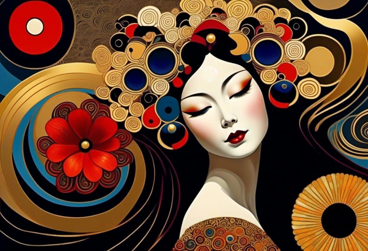 Golden Geisha Portrait in Klimt Style