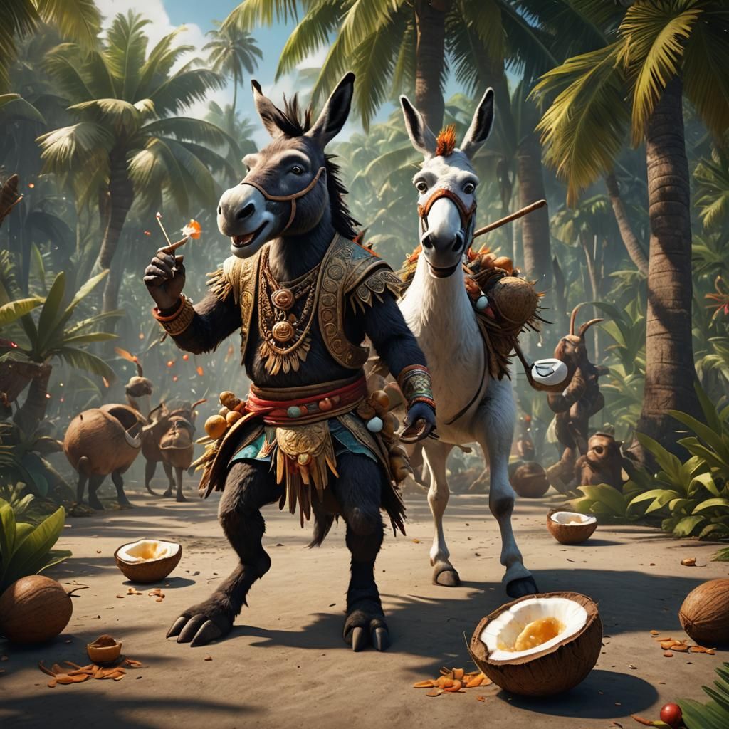 Fantastical Party Scene with Dancing Man and Creature