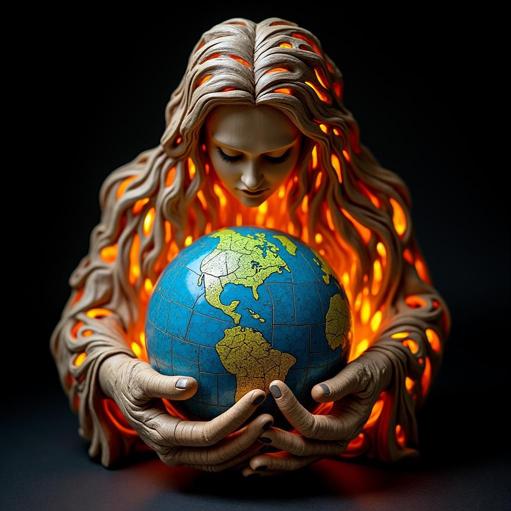Mother Earth Sculpture with Stained Glass Glow