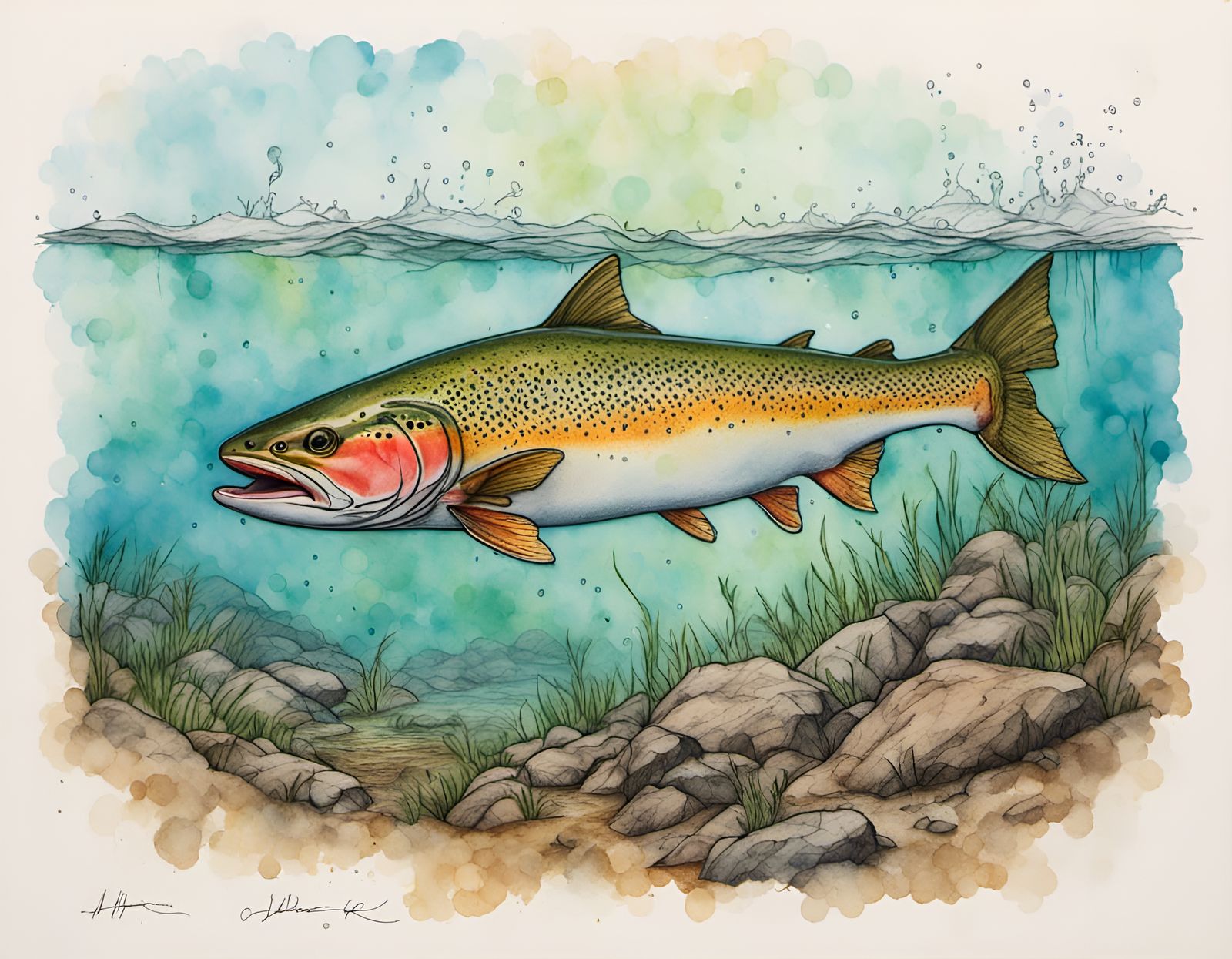 Trout in Crayon Wax Style