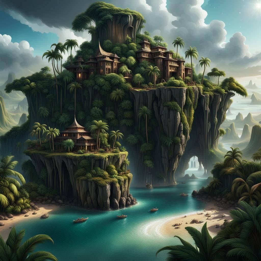 Epic Island Oasis Digital Matte Painting