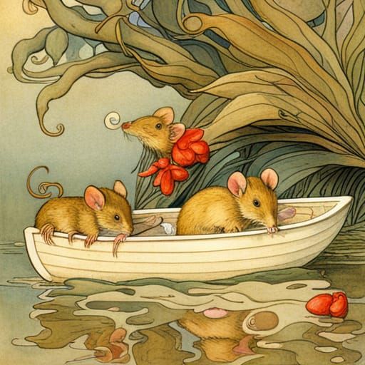 Mice Sailing Adventure in Vintage Illustration Style