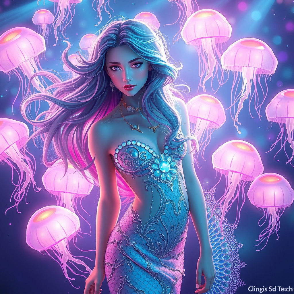 Glowing Mermaid Goddess in a Kaleidoscope of Pastel Hues