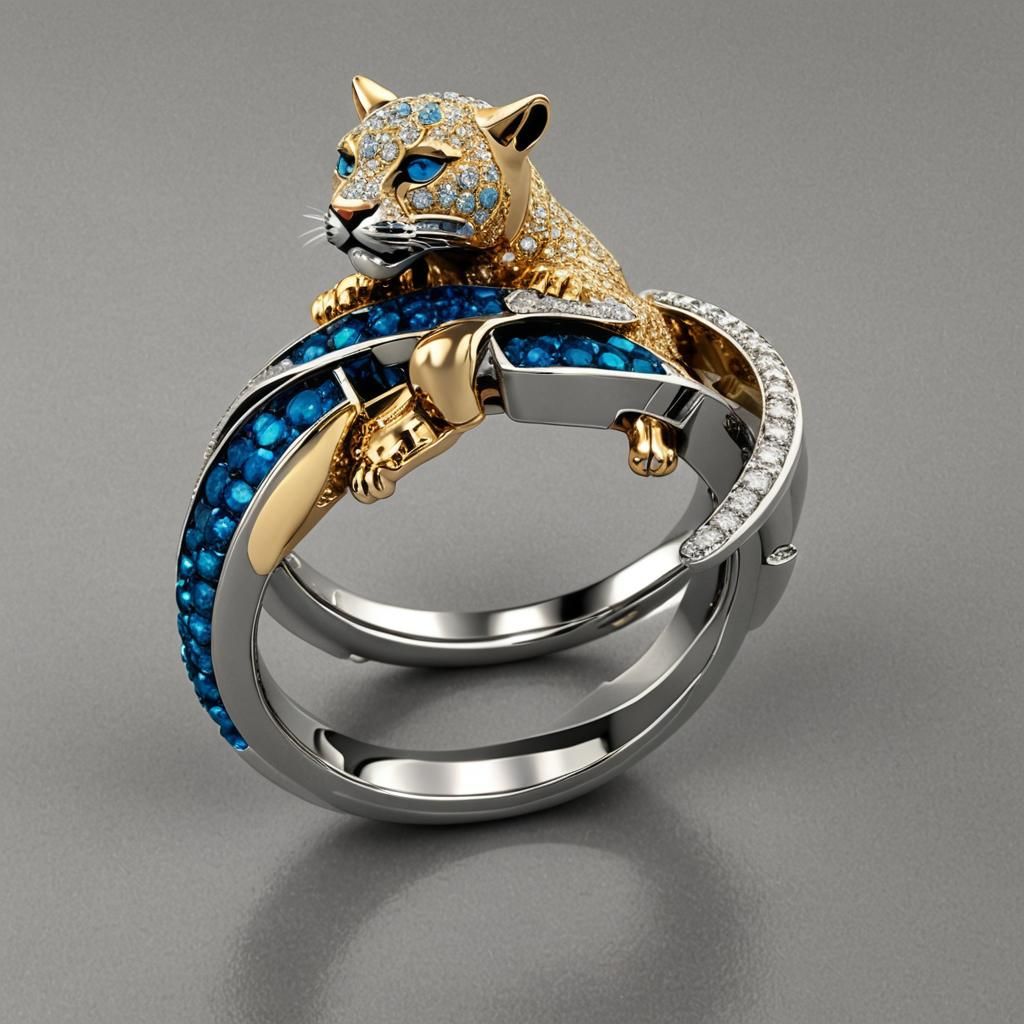 Puma Ring Band with Diamonds and Blue Diamonds