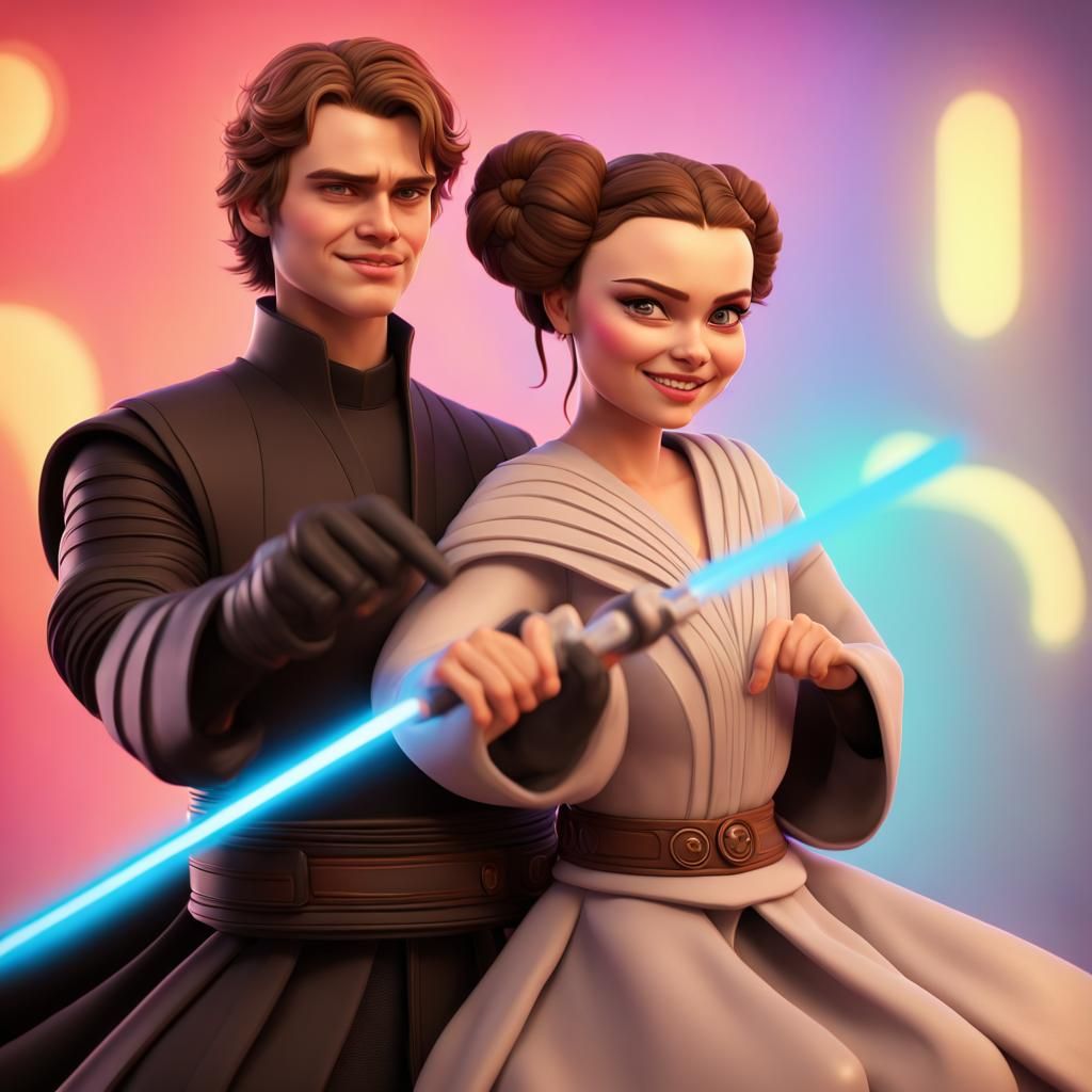 Anakin and Padme: Silly Moment in Pixar Style