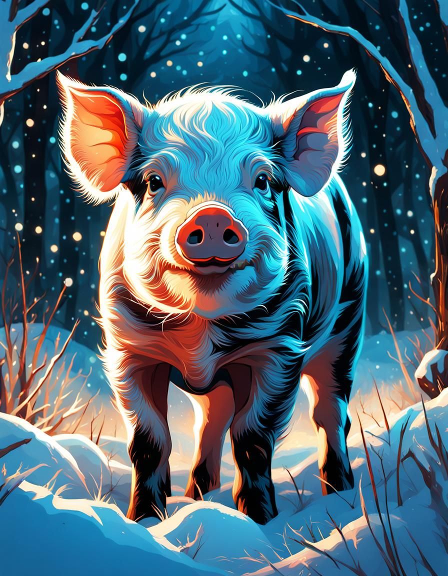 Baby Pig Portrait on Winter Farm