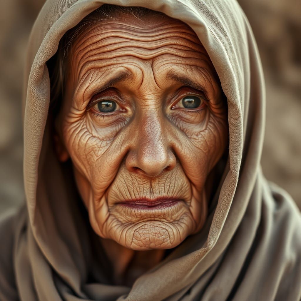 Monochromatic Portrait of an Elderly Woman with Intense Gaze