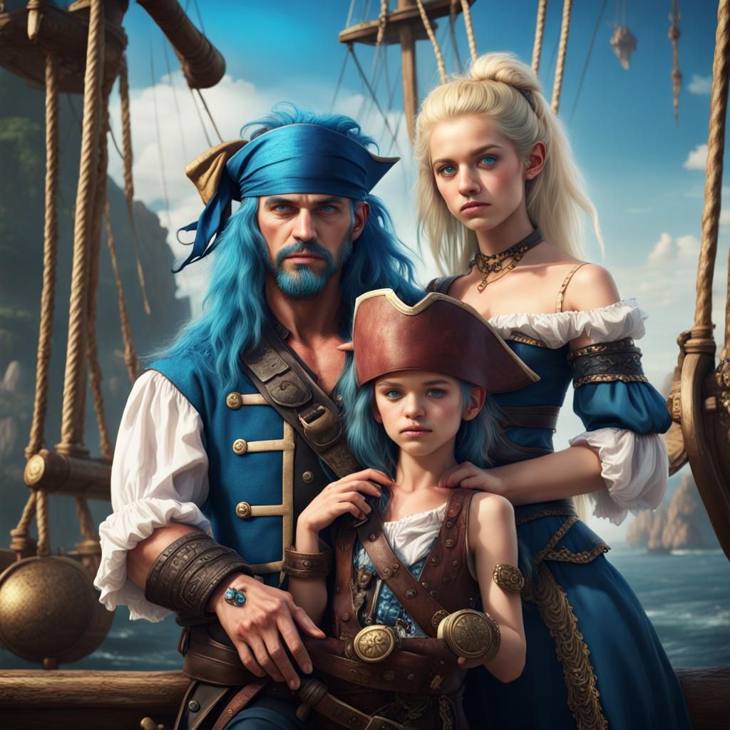 Pirate Family Portrait in Detailed Fantasy Art