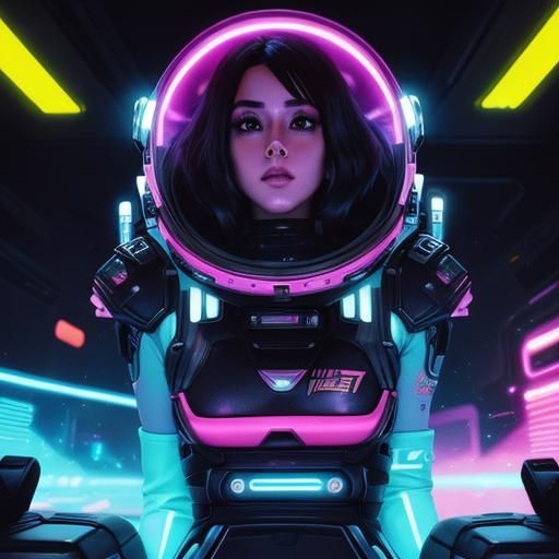 Cyberpunk Astronaut in Neon Space 2099