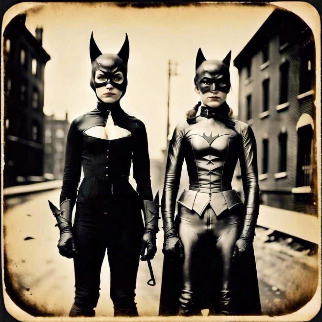Early photo of Catwoman with Batgirl, seems they were friends.