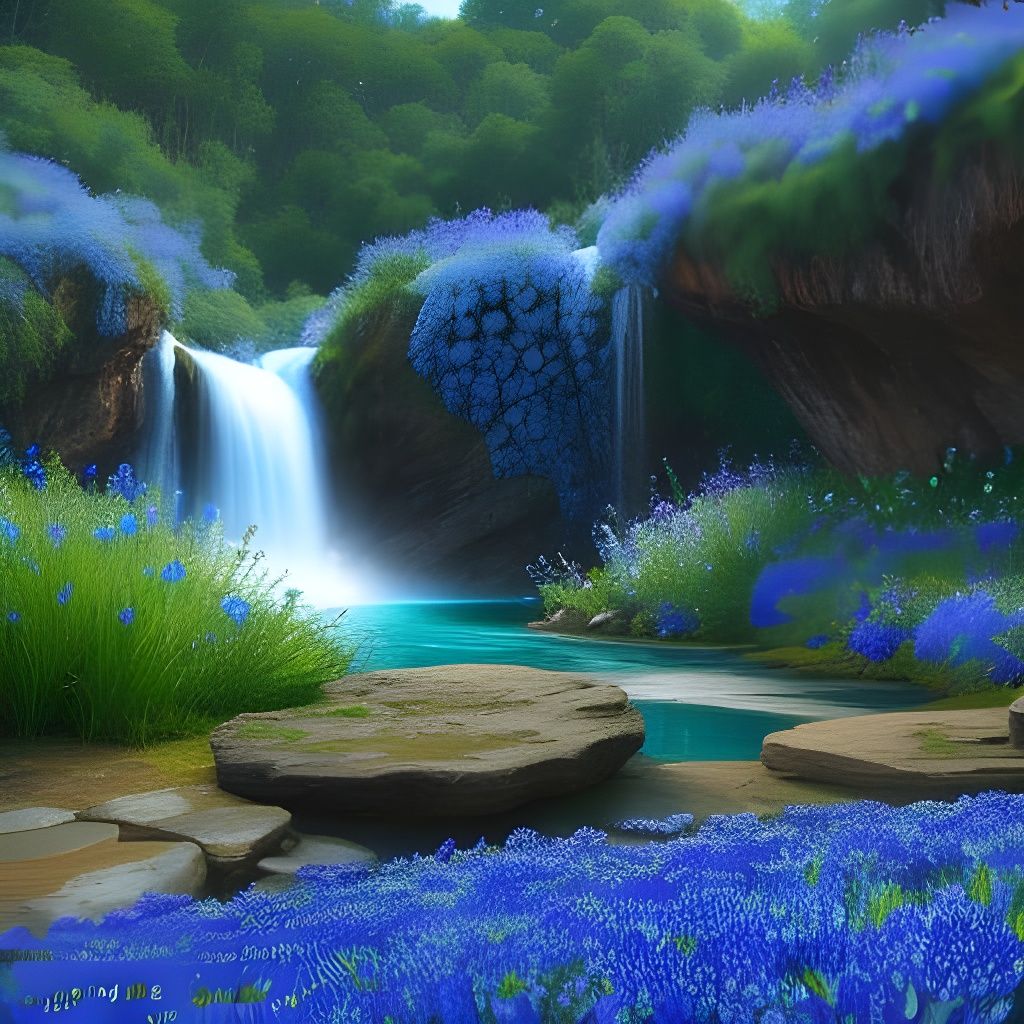 Azure Falls in Serene Blue Paradise