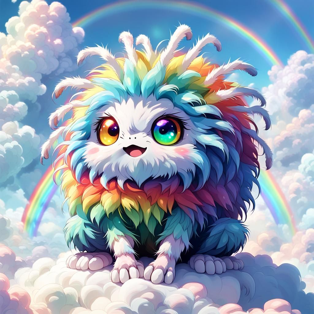 Rainbow Spider-Human on Cloud, Anime-Style 3D Art
