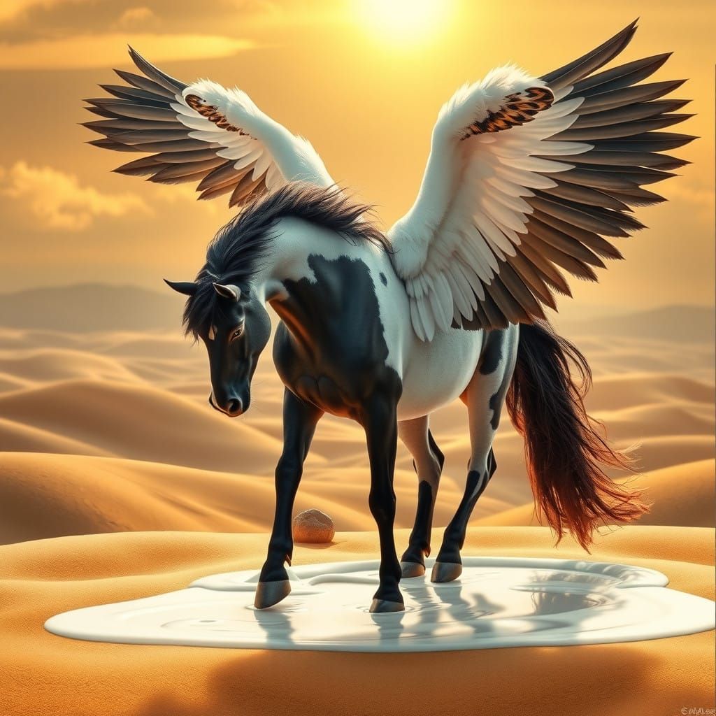 Majestic Pegasus in Photorealistic Landscape of Honey and Mi...