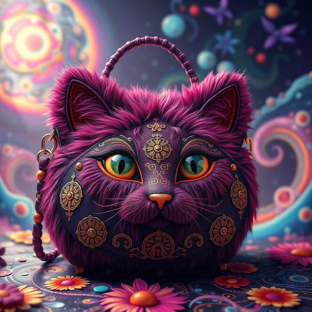 Furry Cat Purse in Fantastical Landscape