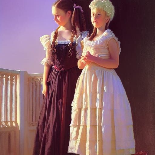 Gothic Princess with Maid, Oil Painting Style