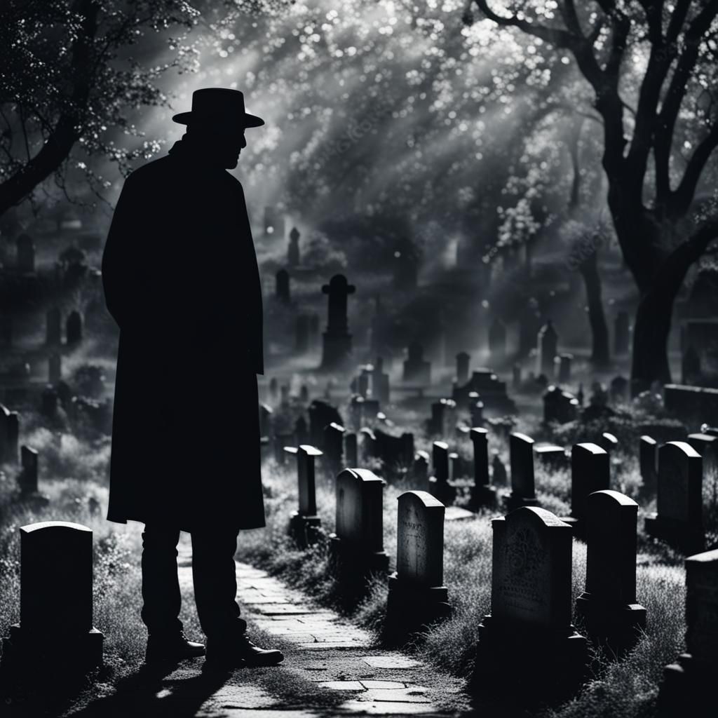 Mysterious Man Lurking in Old Cemetery Shadows