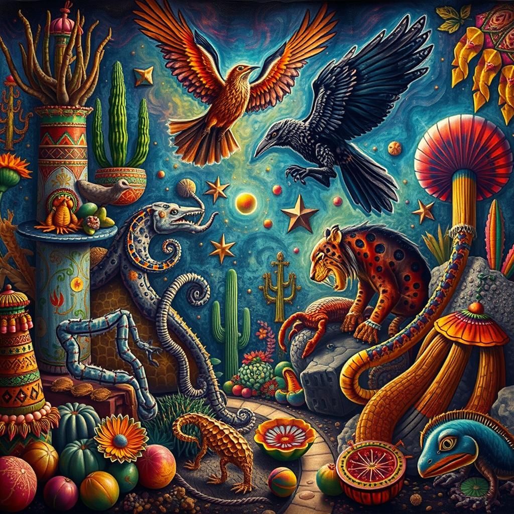 Fluorescent Club Nagual Diorama in Psychedelic Style