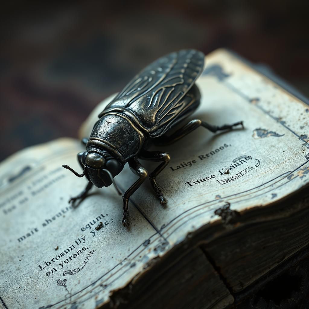 Bronze Cicada Sculpture on Ancient Book