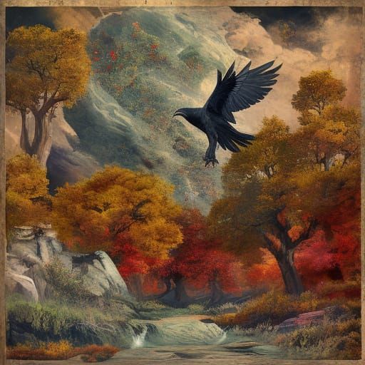 Grim Reaper Collecting Souls with Raven in Earth Tones