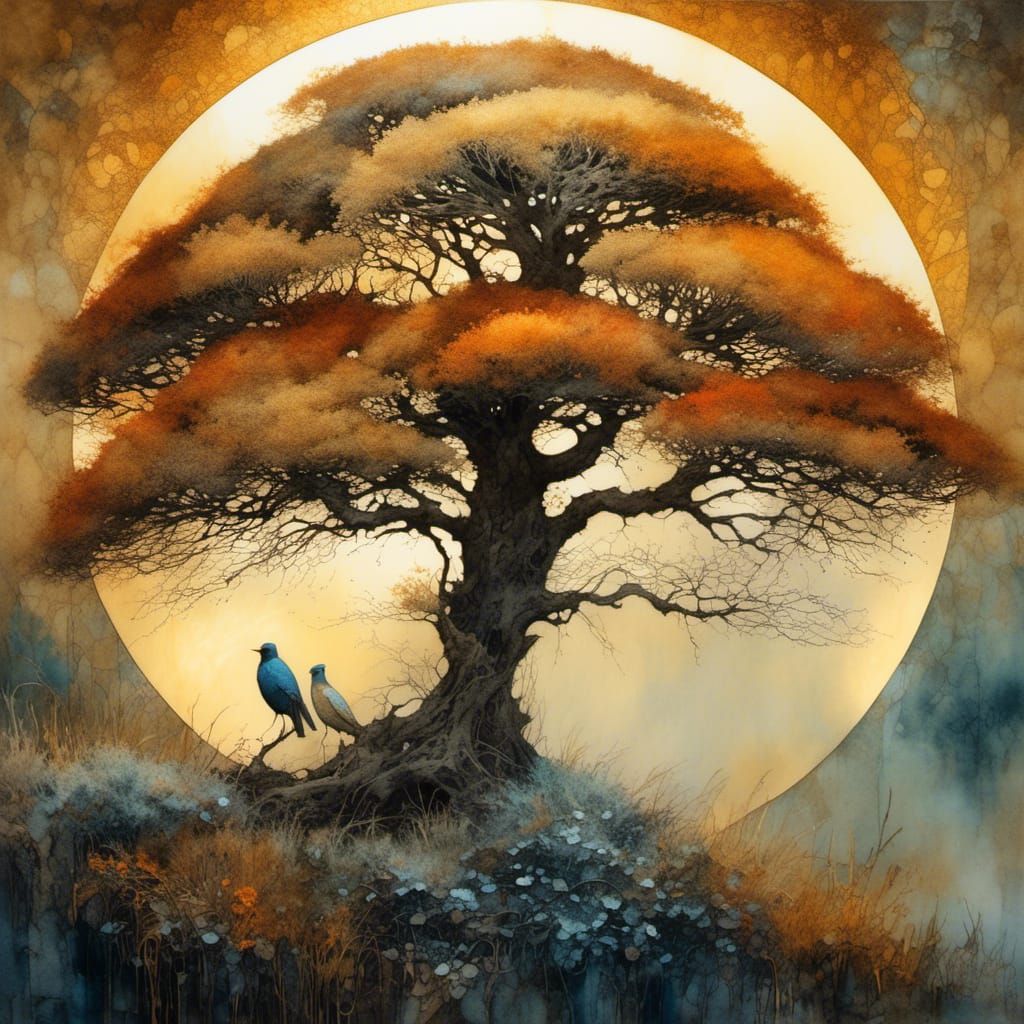 Winter's First Frost in Golden Outline Style