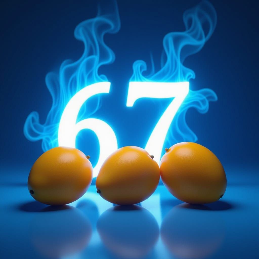 Mangoes and Numeral 67 with Blue Aura