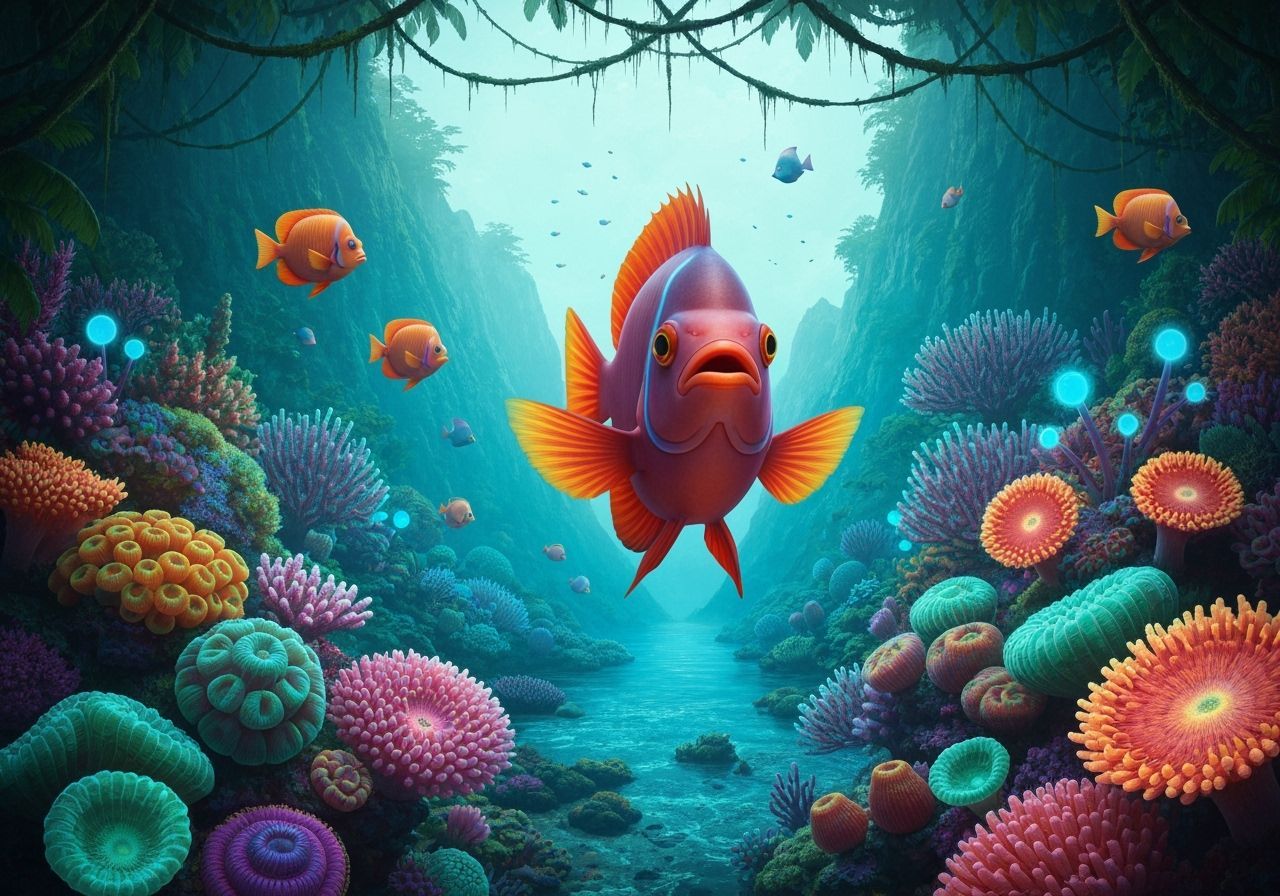 Vibrant Fish and Coral in Surrealist Style