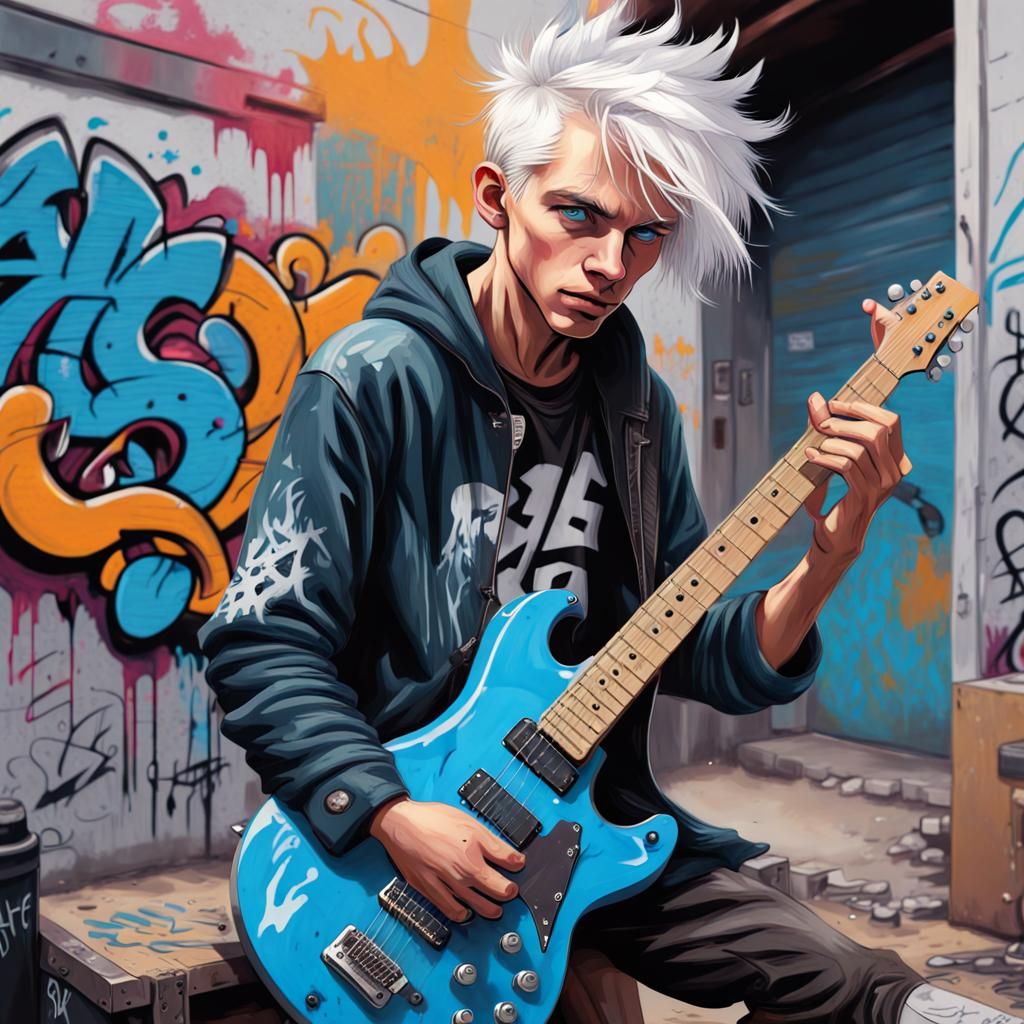 Punk Guitarist in Graffiti Splash Art Style