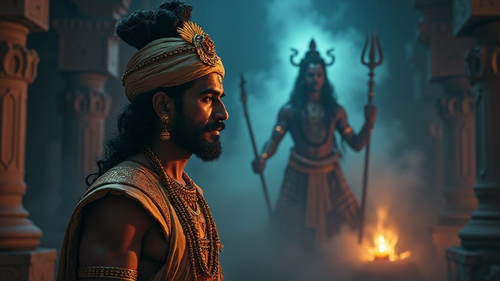Mystical Indian King with Shiva in Regal Setting