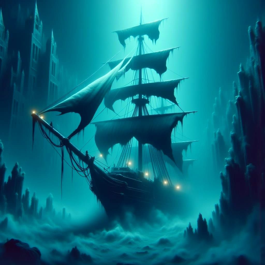 Ghostly Vessel Drifts in Endless Mist