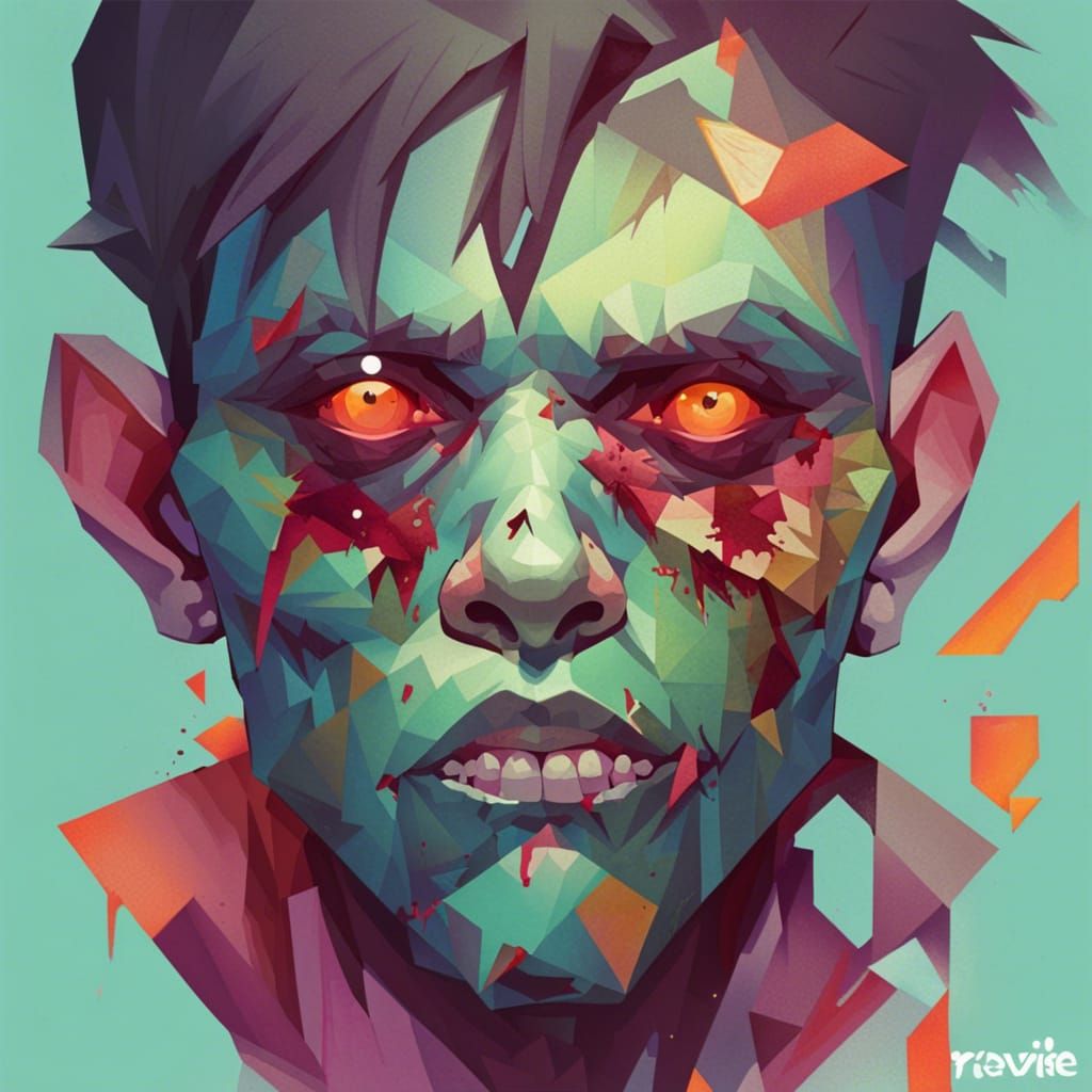 Zombie portrait, zombie with one eye. style of sachin teng. ...