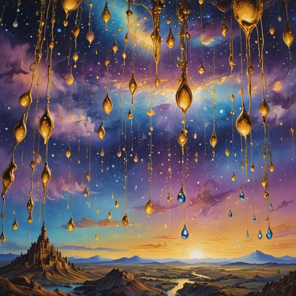 Cosmic Tears of Ancient Wisdom in Surreal Style