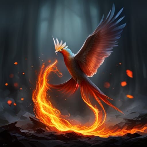 Fiery Phoenix Rising from Ashes