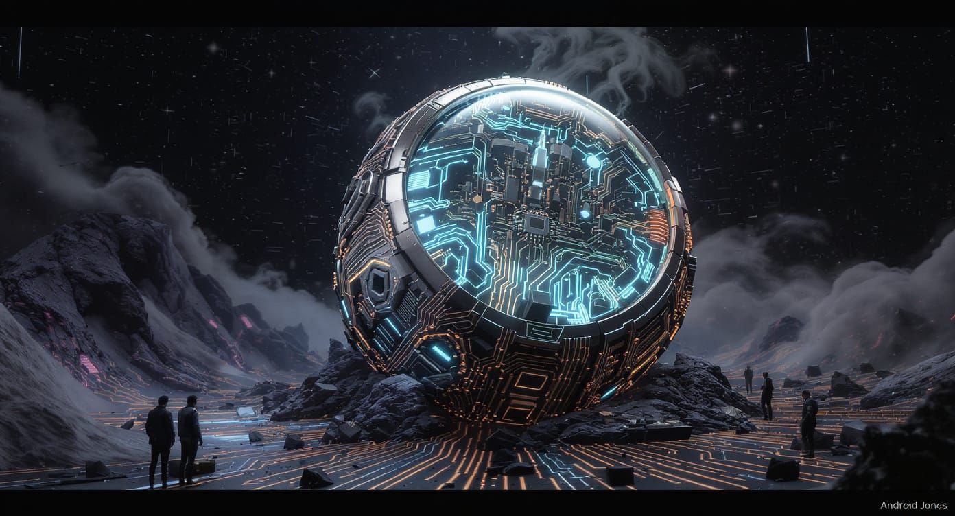 Sci-Fi City in LED Ring on Cyberpunk Background