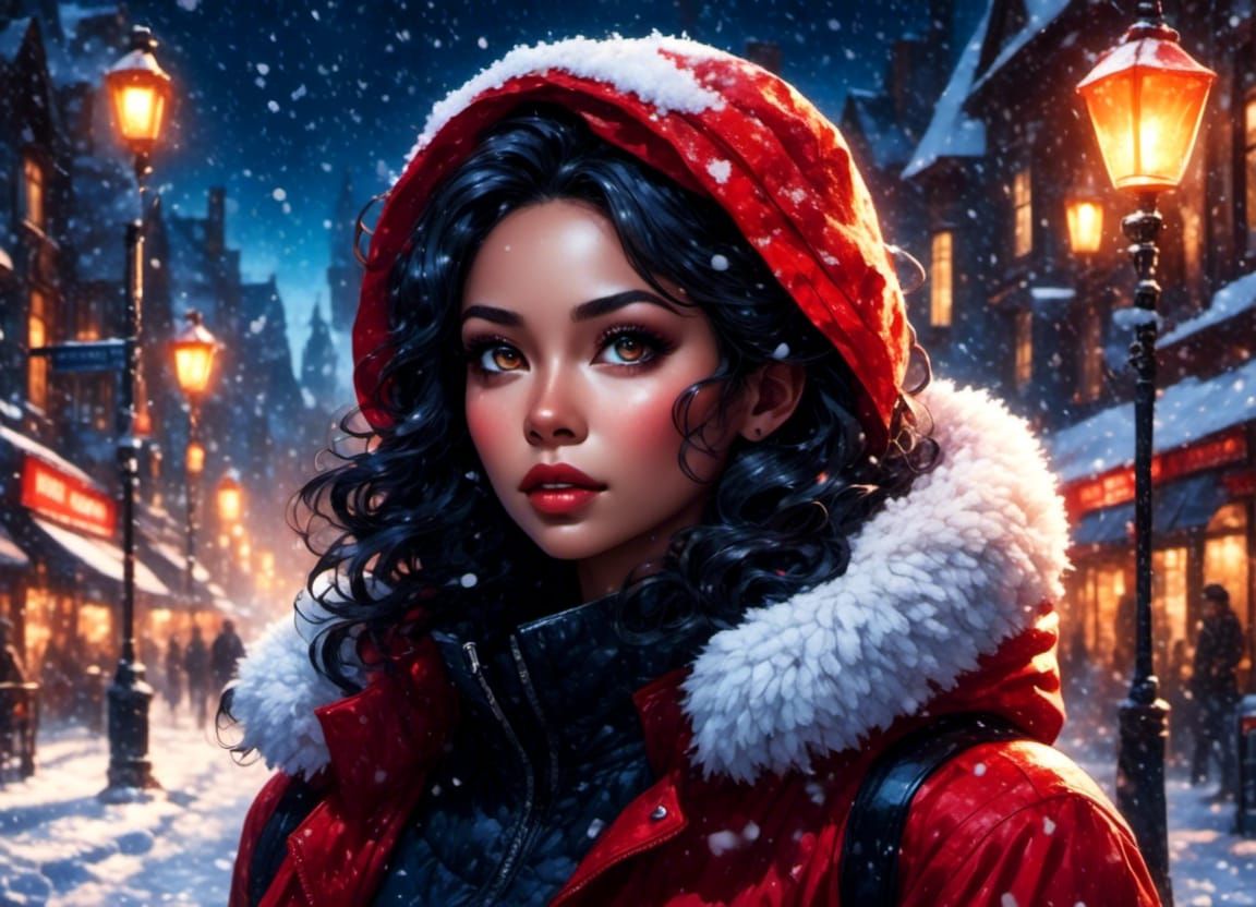 Woman's Snowy Portrait in Comicbook Art Style