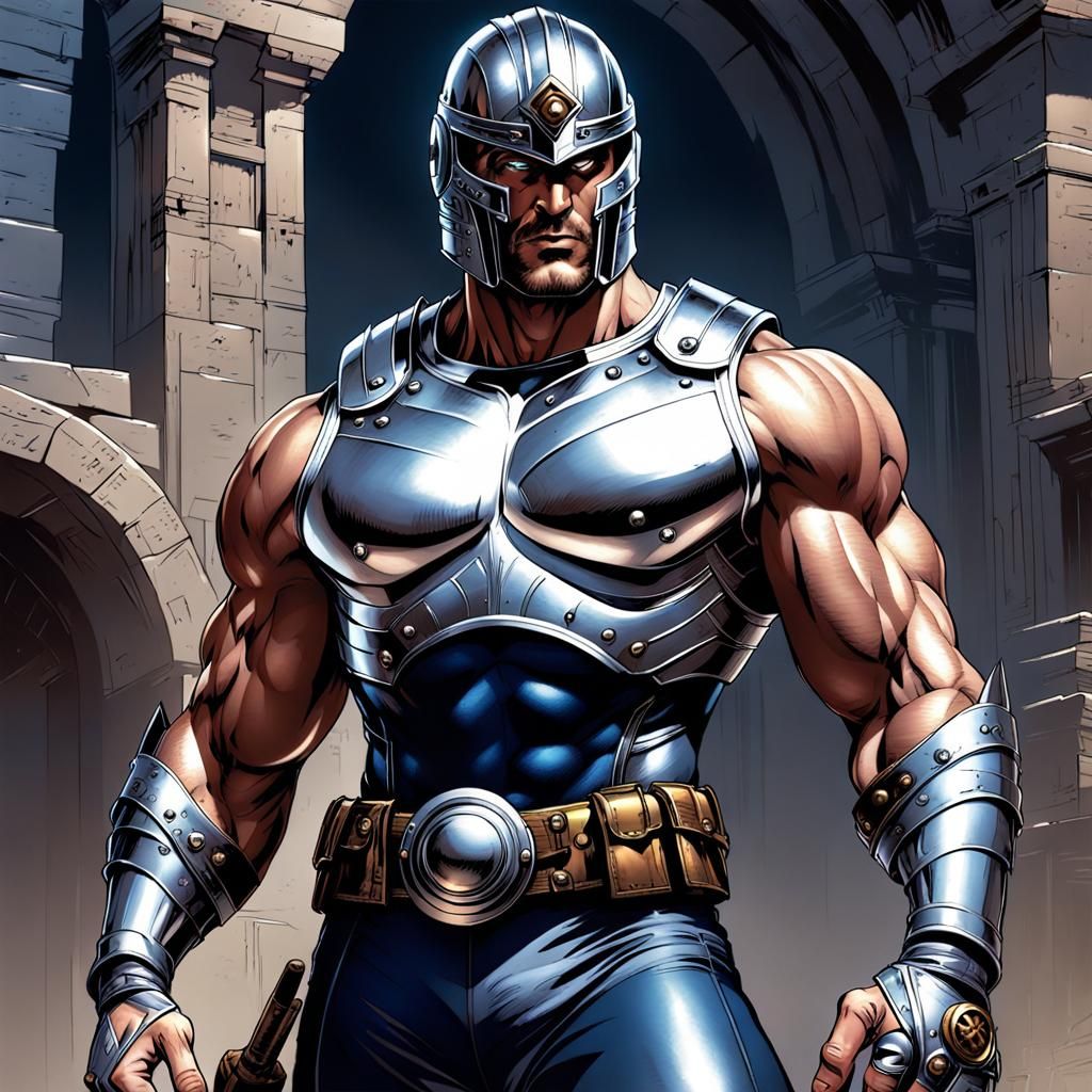 Muscular Warrior in Ancient Armor, Comic Book Art