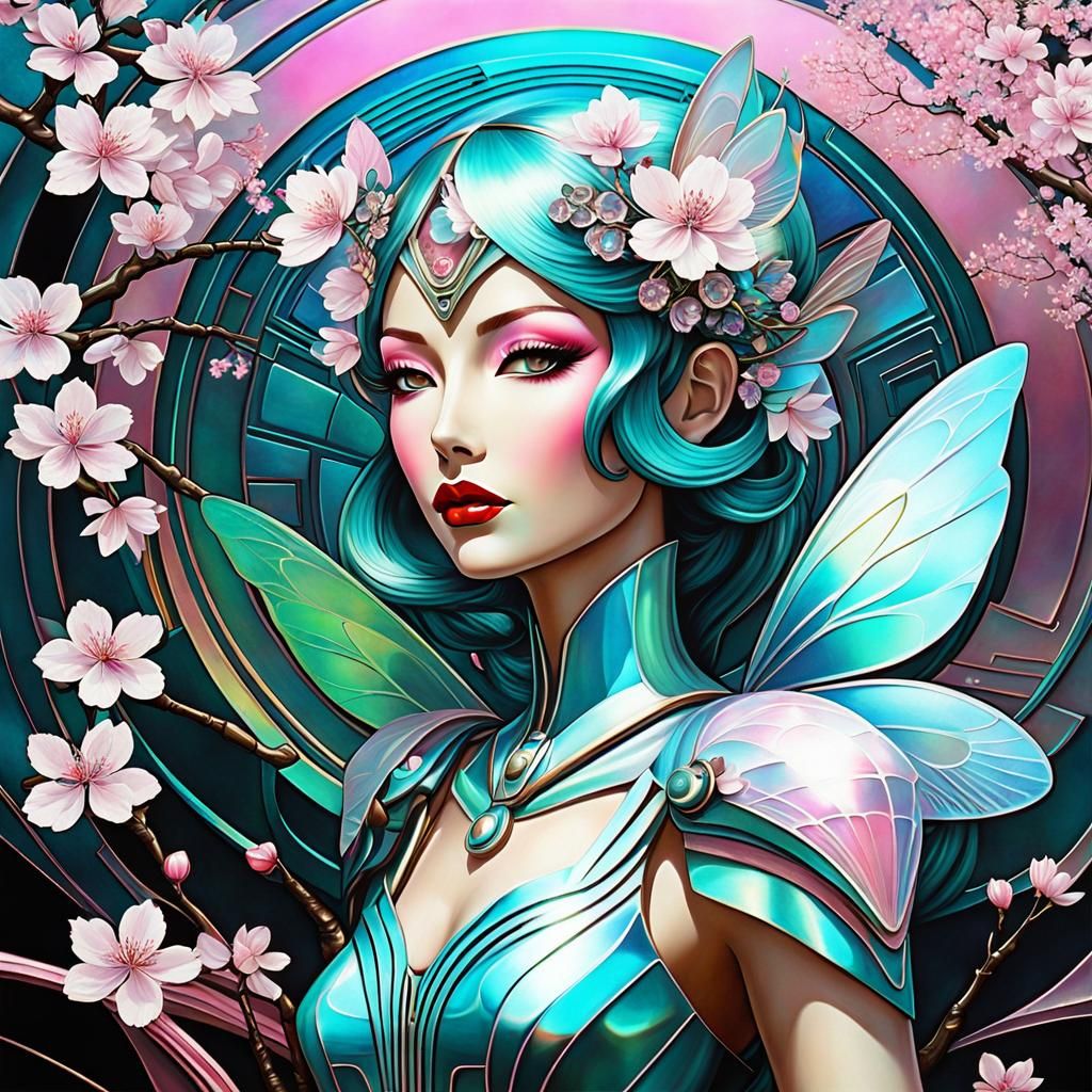 Teslapunk Wall Panel with Cherry Blossom Fairy