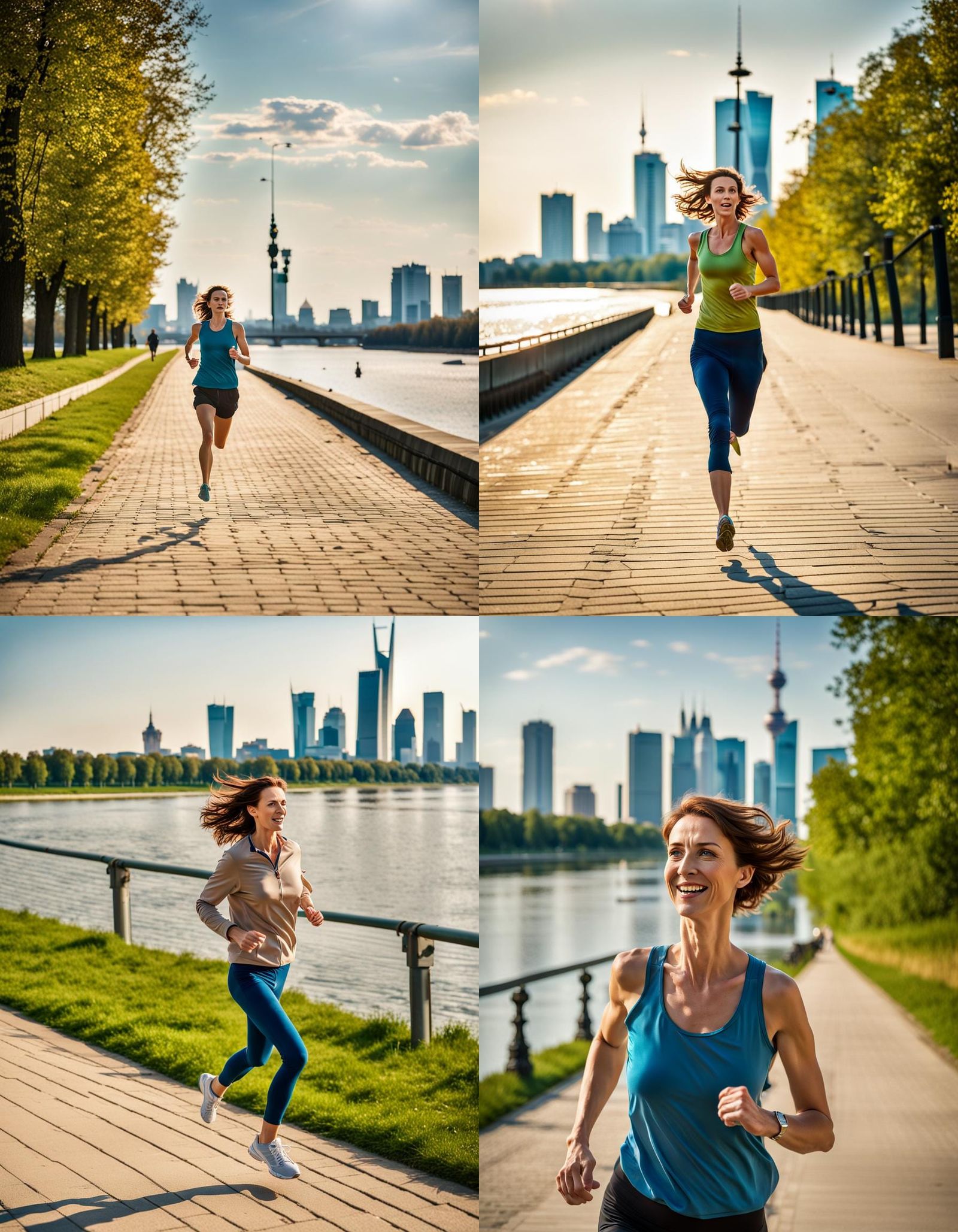 Woman Jogging Along Warsaw's Vistula River: Digital Photogra...