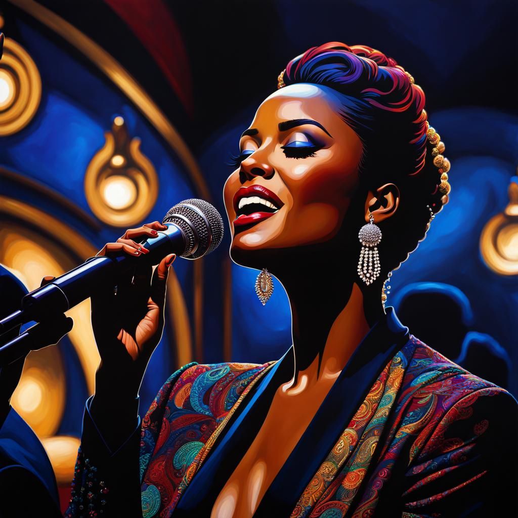 Beautiful Woman Singing in Jazz Club