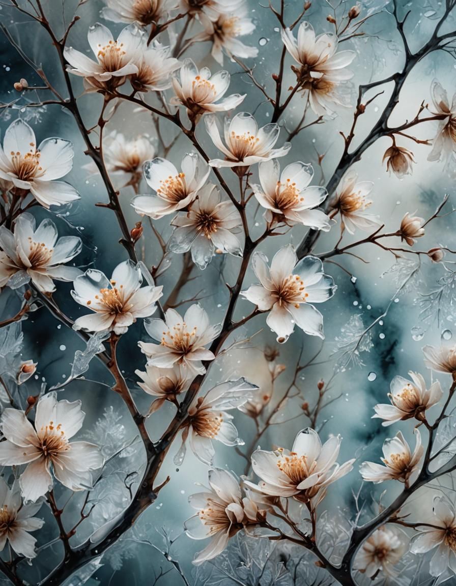Dramatic Ice Blossoms in Double Exposure Photo