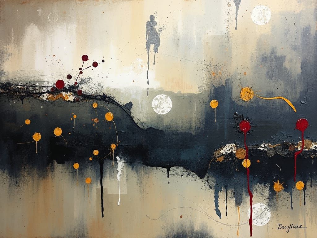 Expressionist Encaustic Painting of Dark Natural Colors