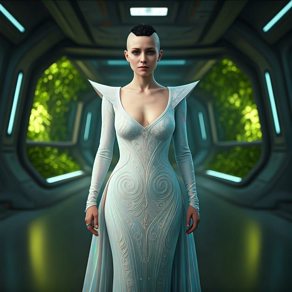 Futuristic Woman with Mohawk in Holographic Gown