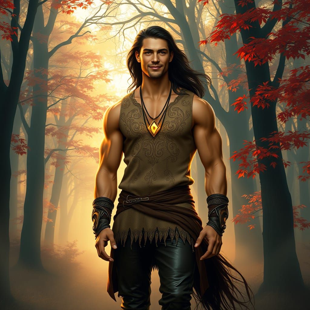 Handsome Centaur in Misty Forest at Dawn