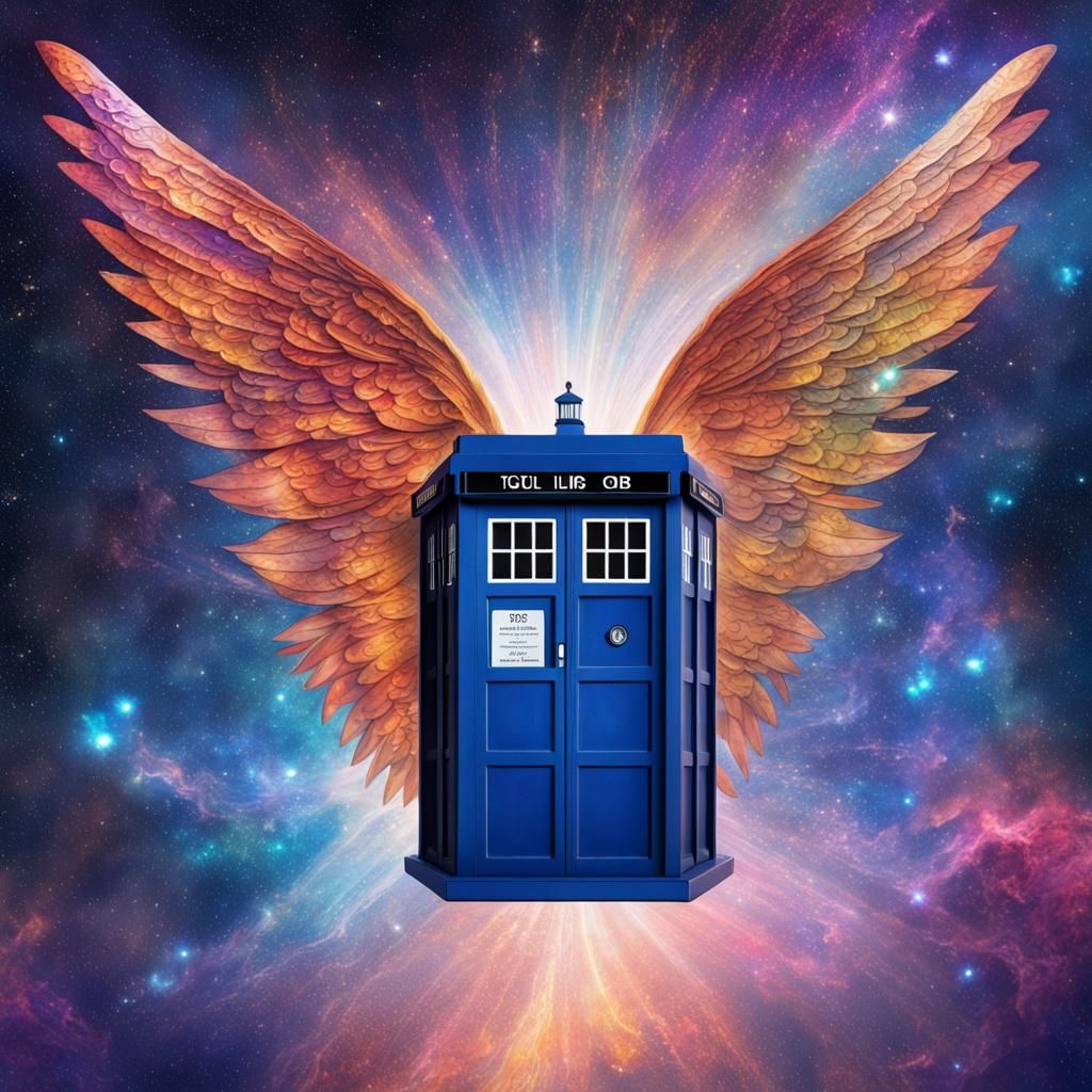 Winged Tardis in Astral Galaxy: Holographic Illustration